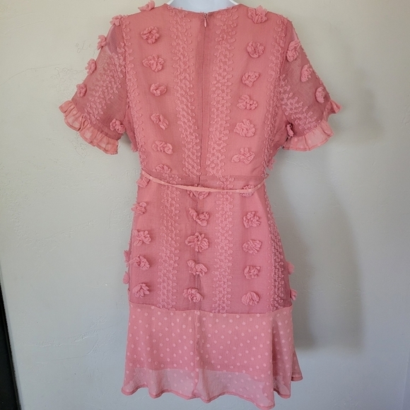 Andree by Unit Small Pink Dress Short Sleeve Swiss Dot Poms Girly Feminine - Picture 6 of 8